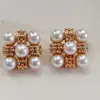 Nuevos Pendientes Cuadrados Esmaltados de Corte Barroco Vintage con Perlas y Aguja de Plata 925
