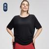 Cubierta Deportiva Holgada y Transpirable de Manga Corta para Mujer Talla Plus, con Hombros Descubiertos y Cordón Ajustable, Camiseta Casual que Cubre el Cuerpo