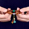 Pulsera de doble anillo de madera tributo natural para mujer, colgante de Joker Loto, retro, cuentas de barril antiguas, pulsera de madera al por mayor