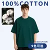 Camiseta de Algodón Puro de Ajuste Holgado, Hilo Doble, Talla Estándar Us 230g Transfronteriza, Talla Grande Oversize, Cuello Redondo, Manga Corta