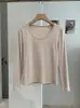 Camiseta básica feminina KEKEZOON de cor sólida, gola U, manga longa, corte justo, ombros retos 8800