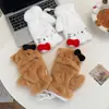 Luvas Fofas de Gato Meio Dedo Flip de Pelúcia para Mulheres no Outono e Inverno Quentes Forradas com Lã Acolchoadas Estudante Ciclismo Luvas à Prova de Frio