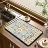 Tapete Drenante de Terra de Diatomáceas com Estampa Floral Retrô para Bancadas de Cozinha, Resistente ao Calor, Absorvente de Água, Secagem Rápida, Antiderrapante, Tapete de Isolamento, Tapete de Mesa Doméstico