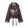Cinto Decorativo, Trench Coat Fashion de Manga Longa com Gola Lapela de Couro Sintético Curto para Mulheres, Estilo de Botão Duplo Popular na Europa e América, Venda Cruzada