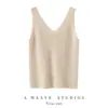 Top de tirantes finos 100% Cachemira Cuello en V al frente Cuello en U en la espalda Para Mujer Capa Interior Tejido Color Sólido Tirantes Finos Pequeños Capa Base Sin Mangas Prenda Exterior
