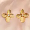 Brincos Exquisitos de Ouro Banhado Estilo Palaciano Retro Ins Pétalas de Flor Zircônia Flor Estilo Pastoral Novo Atacado