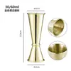 Taza medidora de acero inoxidable 304 de doble cabeza para coctelería, con anillo, para medir onzas, escala 30/60