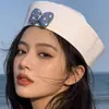 Gorra Azul Marino Bordada Europea y Americana Cosplay Uniforme de Policía Femenino Sombrero de Otoño e Invierno para Actuación Circunferencia de Cabeza Grande Sombrero de Marinero Japonés para Mujer