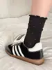 Meias Estilo Japonês Pato Outono e Inverno Algodão Anti-pilling Renda Babado Meias Fofas Bolinhas com Sapatos de Couro Pequenos Meias de Cano Médio