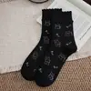 Meias de Cano Médio Outono e Inverno para Mulheres com Renda Fair Isle Estampadas por Toda Parte Desenho de Cachorro Estilo Versátil Costuradas com Meias de Borda de Orelha