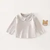 Menina Primavera Outono Inverno Manga Longa Camada Base Infantil Algodão Puro Gola Boneca Top Bebê Criança Estiloso Versátil Camiseta Outono