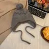 Chapéu de Lã Cinza Vintage para Mulheres, Estilo Faculdade Fair Isle de Inverno, Chapéu de Tricô Quente Espesso com Proteção de Orelhas, Gorro Versátil