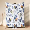 Manta de siesta de franela con estampado de collage de gallo de granja vintage TEMU transfronteriza, manta decorativa para sofá de animal lindo
