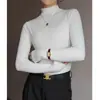 Camiseta Básica de Terciopelo Alemán de Cuello Medio para Mujer en Otoño e Invierno, Top Blanco Cálido Cepillado de Gama Alta con Hombro Derecho que se Puede Usar por Fuera