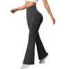 Calça de Yoga Ribatada Flare Cintura Alta Estilo Europeu e Americano, Calça Fitness Cintura Alta Levanta Bumbum, Calça Esportiva Longa Bumbum de Pêssego, Calça Wide Leg para Mulheres