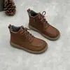 Botas de Cano Curto Novas de Couro Genuíno Outono 2026 Retrô Artístico Bico Redondo Solado Plano Casual Cadarço Couro Bovino Macio Botas Martin Sapatos Femininos