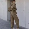 Estação Independente Feminina de Comércio Exterior Europeu e Americano Amazon Conjunto Esportivo Casual de Duas Peças com Calça de Suéter Liso Novo Outono e Inverno
