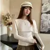 Camiseta feminina de manga longa com gola redonda e design em camadas estilo coreano, duas peças falsas, design para o início do outono, top base emagrecedor 26267