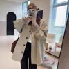 Nuevo estilo de otoño gabardina de longitud media estilo granja con cuello de pana contrastante ropa de trabajo vintage para mujer