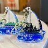 Chaveiro Vela Azul Série Oceano Infundido com Óleo Pingente Criativo de Areia Líquida Acrílica Acessório para Alça de Bolsa Presente