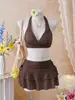 Traje de Baño de Comercio Exterior Transfronterizo 2026 para Mujer con Estampado Floral, Falda de Baño con Lazos, Conjunto de Tres Piezas, Bikini Sexy para Nadar en Amazon