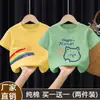 Estilo Verano 2025 Mediana y Grande Niños 100% Algodón Camiseta de Manga Corta para Niñas Moda Bebé Versátil Cuello Redondo Top Estampado
