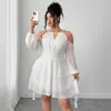 Vestido Plus Size Feminino Off-Shoulder Cor Sólida Decote Coração com Fita e Mangas Lanterna - Cross-Border Europeu e Americano - Aliexpress Amazon
