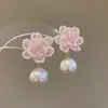 Pendientes de Borla de Flor de Perla Rosa Plateada Clavos de Oreja Pequeños Frescos Estilo Mori Accesorios de Oreja de Alta Gama Moda Venta al por Mayor