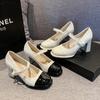 Zapatos de Mujer Franceses de Moda Estilo Chanel 2025 Primavera Nuevos Zapatos Mary Jane con Tacones Gruesos, Zapatos de Salón que Aumentan la Altura y Adelgazan