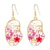 Brincos Populares da Amazon com Flores Secas em Resina Irregular para Mulheres, Brincos Geométricos Exagerados, Brincos de Metal Transfronteiriços
