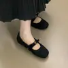 Primer Encuentro Temporada Aumento Zapatos Grises Zapatos Mary Jane Peludos Mujer 2026 Otoño/Invierno Nuevo Estilo Lazo Suela Gruesa Más Terciopelo Cálido