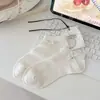 Meias Fofas para Mulheres, Cano Curto Sem Costura Malha Respirável Desenho de Urso Verão Finas Estilo Ins Laço Meias de Menina