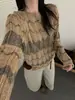 Suéter de Punto Calado a Rayas Color-Block Otoño 2026 Nuevo para Mujer, Cuello Redondo, Corte Holgado, Diseño Adelgazante, Top Elegante