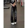Jeans curvos estampados con patrón de rayo lavado retro americano para hombre, pantalones adelgazantes con vibra de alta costura, jeans de pierna recta acampanados