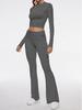 2024 Amazon Express Nuevo Traje de Pantalón Acampanado para Mujer Europeo y Americano de Cuello Redondo, Corto, Ajustado, Cintura Baja