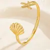 Nova pulseira de estrela-do-mar transfronteiriça, estilo férias de verão, pulseira dourada que não desbota, sensação de luxo leve e de alta qualidade, joia de pulseira feminina