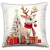 Nuevas decoraciones navideñas transfronterizas con un divertido y acogedor motivo de muñeco de nieve y ciervo, fundas para cojines de sofá