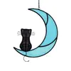 Gato negro durmiendo en la luna colgante de vidriera atrapasueños de gato hecho a mano decoración atrapaluces de jardín colgante para pasatiempos de gato