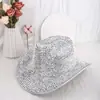 Chapéu de Couro Ocidental Transfronteiriço com Strass, Acessório de Palco Moderno, Chapéu Jazz Brilhante de Aba Curva, Chapéu de Cowboy Atacado