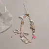 Cadena de Lanyard para Teléfono Móvil con Lazo Blanco de Verano Cadena CCD con Cuentas Colgante Pequeño Fresco para Teléfono Móvil Cuerda Anti-Pérdida