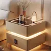 Mesita de Noche Inteligente Moderna Minimalista de Madera Maciza con Lujo Ligero Multifuncional Carga Inalámbrica Bluetooth Mesita de Noche Inteligente