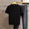 Nueva Camiseta de Punto para Hombre Suéter de Manga Corta Ajustado para Hombre de Manga Media Jacquard Tendencia Estilo Coreano Color Sólido Camiseta de Cuello Redondo