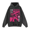 Moletom com estampa de personagem estilo vintage, design de anime, tecido pesado lavado, tamanho grande, corte solto, moletom oversized inspirado em anime