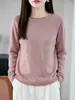 Nova Coleção Outono/Inverno 2026: Suéter de Tricô Feminino de Manga Longa com Gola Redonda Dobrada, Design Vazado, Cor Sólida, Blusa Base