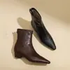 Botines de cuero desgastado en stock para otoño 2026, estilo retro, punta fina, tacón grueso, para mujer, con cremallera trasera, corte bajo, botas de moda para ir al trabajo
