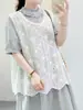 Verão Novo Estilo Doce e Elegante Bordado Vazado Gola Redonda Cor Sólida Colete, Solto e Versátil Sem Mangas Top Atacado