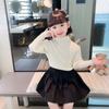 Suéter de Primavera y Otoño para Niñas, Elegante Marca de Moda Infantil Estilo Coreano Cuello Medio Alto Mangas Abullonadas Tejido de Celebridad de Internet