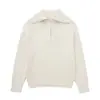 Exportación Transfronteriza Otoño e Invierno 2025 Nuevo Estilo Cuello Solapa Manga Larga Holgado Versátil Color Sólido Medio Cremallera Suéter de Punto para Mujer