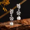 Brincos Longos de Pérola de Luxo Europeus e Americanos Mais Vendidos para Mulheres, Novos Brincos Personalizados de Zircônia, Brincos Modernos e Versáteis