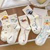 Meias de Cor Sólida de Primavera e Verão Ins Meias da Moda Estilo Coreano Desenho Animado Fofo de Cachorrinho Meias de Verão Femininas Novas Estilo Grafiti Meias de Comprimento Médio
